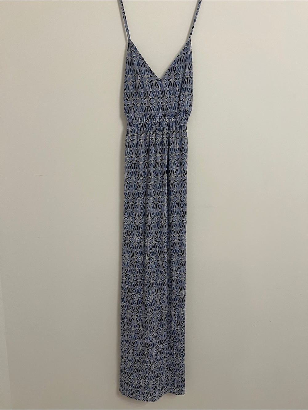Mango Blue Patterned Smocked-Waist Maxi Dress